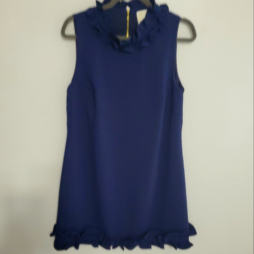 Sail to Sable Navy Ruffle-Trim Sleeveless Midi Dress